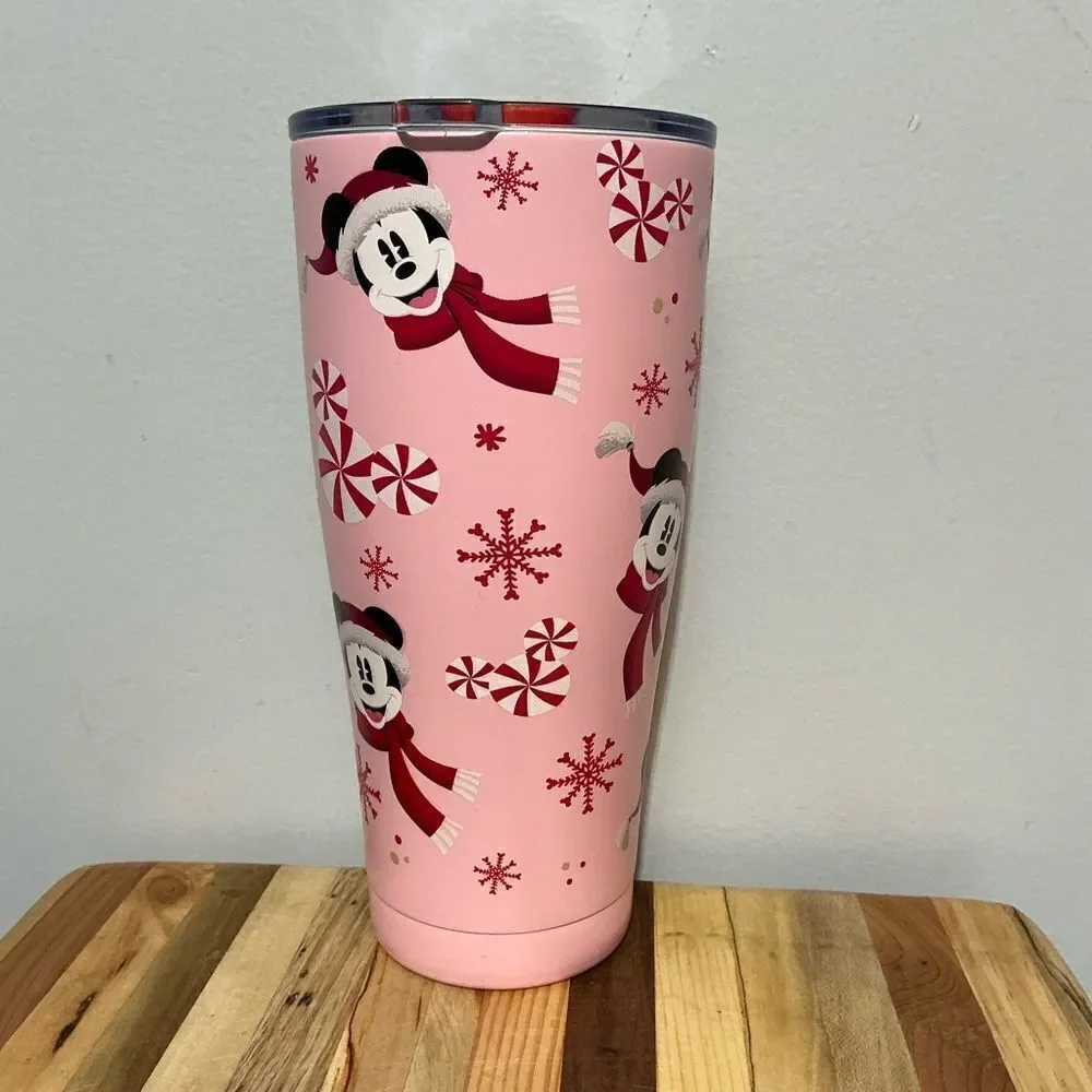 Disney Christmas Mickey Mouse Peppermint Candy Stainless Steel Tumbler Pink